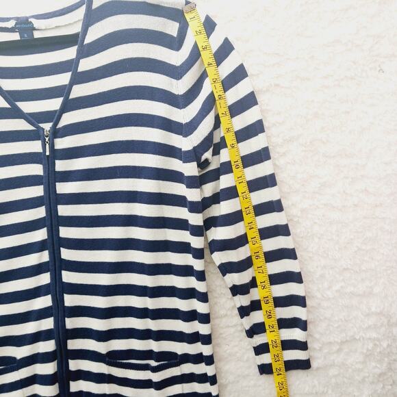 Cardigan Double Zipper XL Navy Stripe Nautical Quiet Luxury Capsule Cruise Sail - Picture 6 of 8